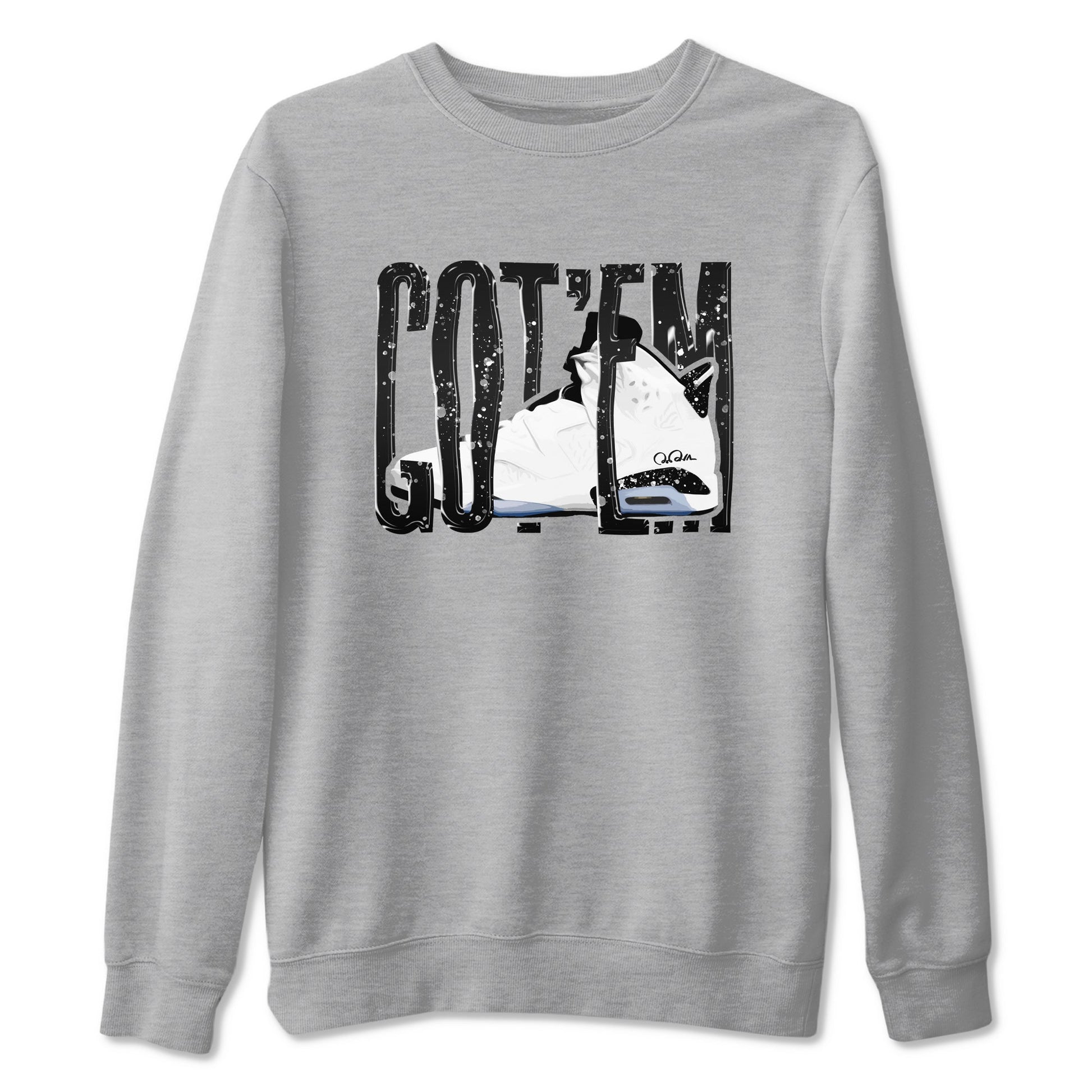 AJ6 White Black shirts to match jordans Wiggling Gotem sneaker match tees Air Jordan 6 White Black SNRT Sneaker Tees streetwear brand Heather Grey 2 unisex cotton tee