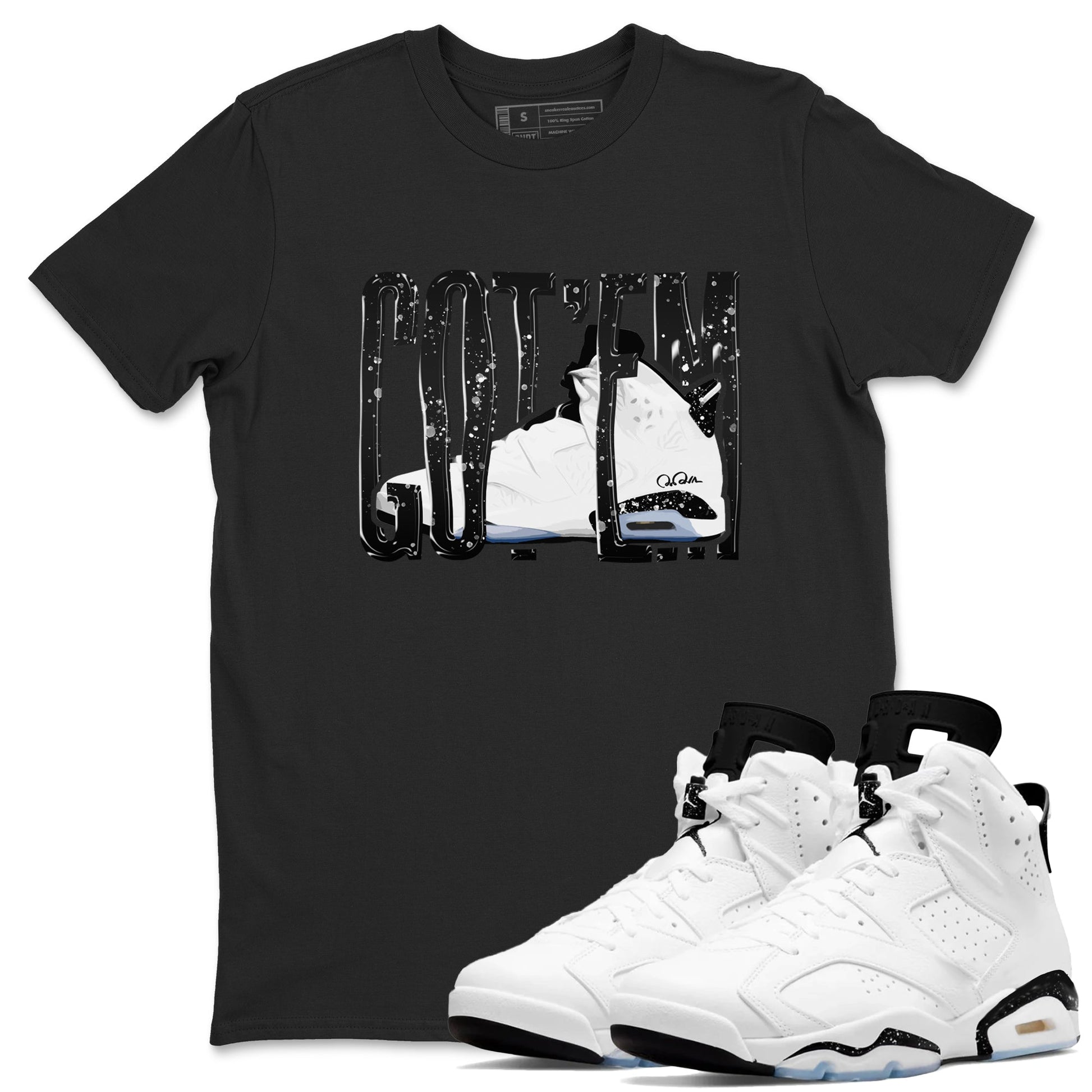 AJ6 White Black shirts to match jordans Wiggling Gotem sneaker match tees Air Jordan 6 White Black SNRT Sneaker Tees streetwear brand Black 1 unisex cotton tee