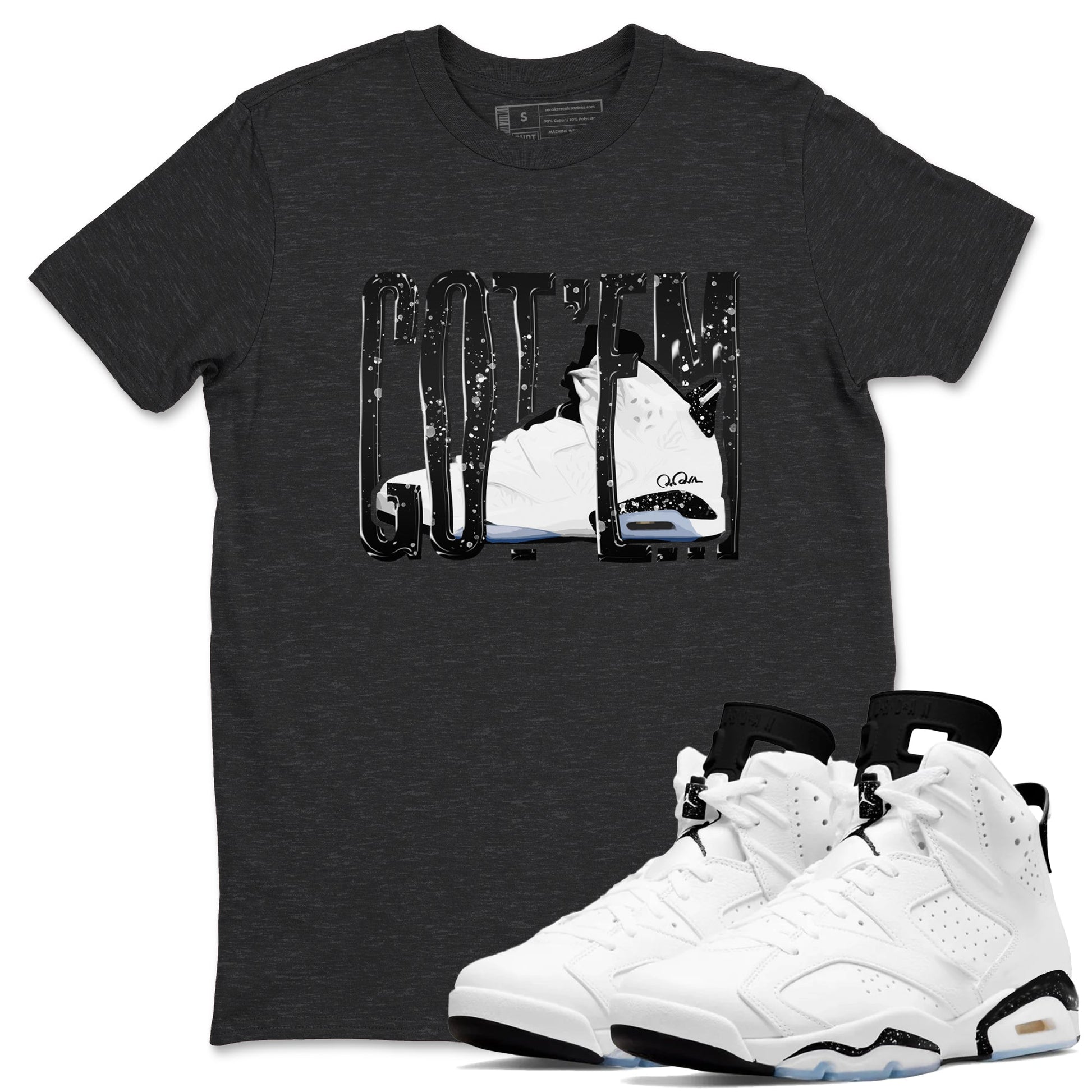 AJ6 White Black shirts to match jordans Wiggling Gotem sneaker match tees Air Jordan 6 White Black SNRT Sneaker Tees streetwear brand Charcoal Heather 1 unisex cotton tee