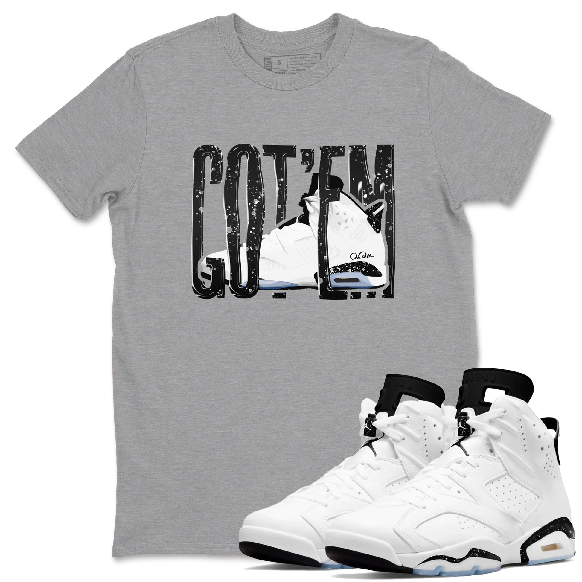 AJ6 White Black shirts to match jordans Wiggling Gotem sneaker match tees Air Jordan 6 White Black SNRT Sneaker Tees streetwear brand Heather Grey 1 unisex cotton tee