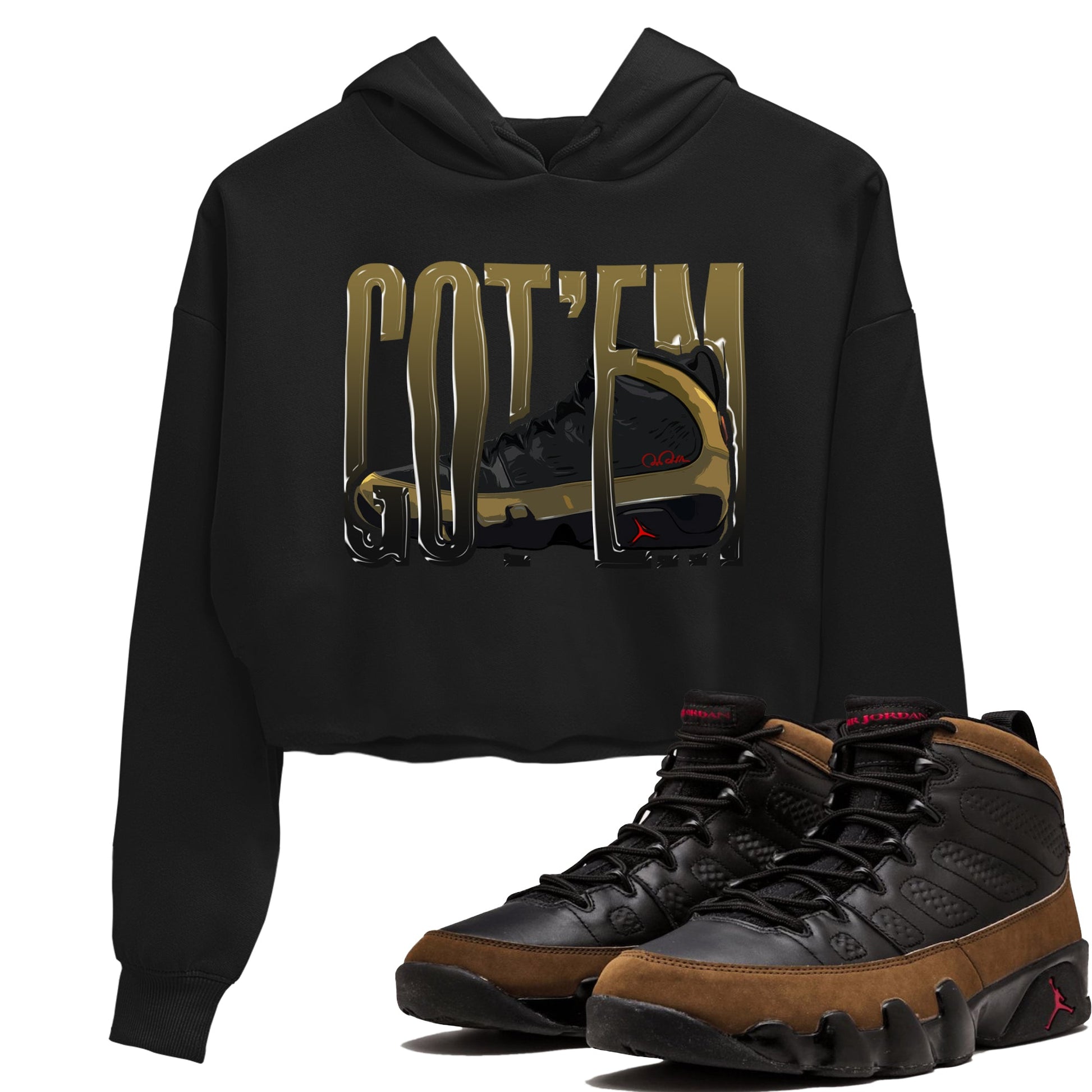 9s Olive shirts to match jordans Wiggling Gotem sneaker match tees Air Jordan 9 Olive match shoes to clothes SNRT Sneaker Tees unisex cotton Black 1 crop tee