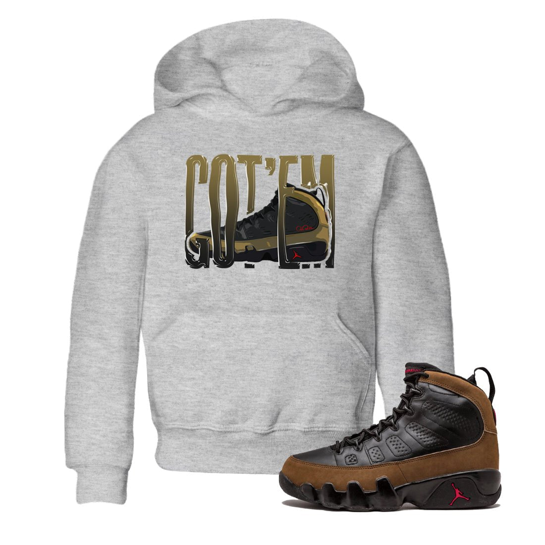 9s Olive shirts to match jordans Wiggling Gotem sneaker match tees Air Jordan 9 Olive match shoes to clothes SNRT Sneaker Tees Youth Baby Heather Grey 1 tee