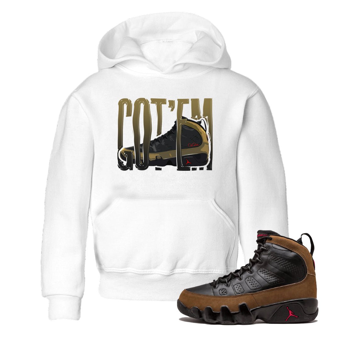 9s Olive shirts to match jordans Wiggling Gotem sneaker match tees Air Jordan 9 Olive match shoes to clothes SNRT Sneaker Tees Youth Baby White 1 tee
