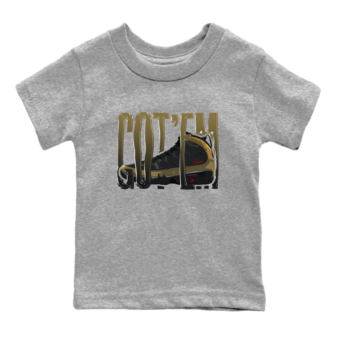 9s Olive shirts to match jordans Wiggling Gotem sneaker match tees Air Jordan 9 Olive match shoes to clothes SNRT Sneaker Tees Youth Baby Heather Grey 2 tee