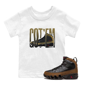 9s Olive shirts to match jordans Wiggling Gotem sneaker match tees Air Jordan 9 Olive match shoes to clothes SNRT Sneaker Tees Youth Baby White 1 tee
