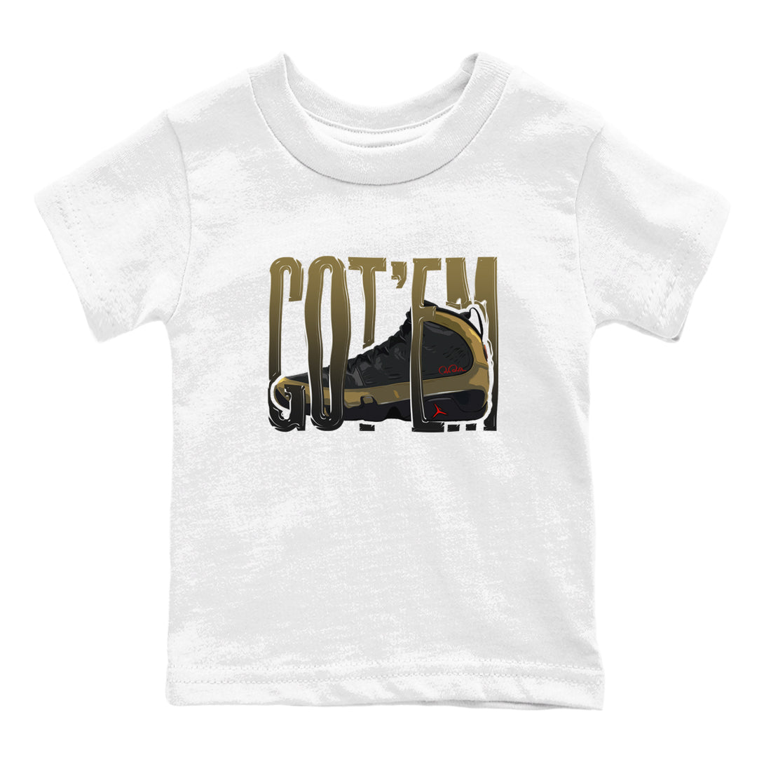 9s Olive shirts to match jordans Wiggling Gotem sneaker match tees Air Jordan 9 Olive match shoes to clothes SNRT Sneaker Tees Youth Baby White 2 tee