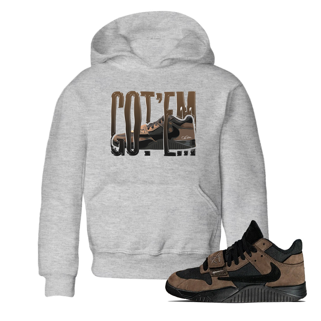 Jordan Jumpman Jack TR Travis Scott Dark Mocha shirts to match jordans Wiggling Gotem sneaker match tees Jordan Jumpman Jack Travis Scott Dark Mocha match shoes to clothes SNRT Sneaker Tees Youth Baby Heather Grey 1 tee