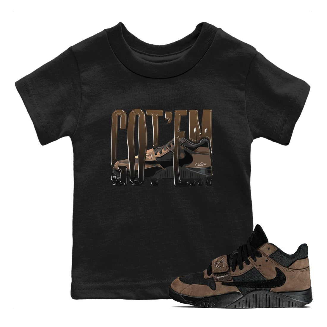 Jordan Jumpman Jack TR Travis Scott Dark Mocha shirts to match jordans Wiggling Gotem sneaker match tees Jordan Jumpman Jack Travis Scott Dark Mocha match shoes to clothes SNRT Sneaker Tees Youth Baby Black 1 tee