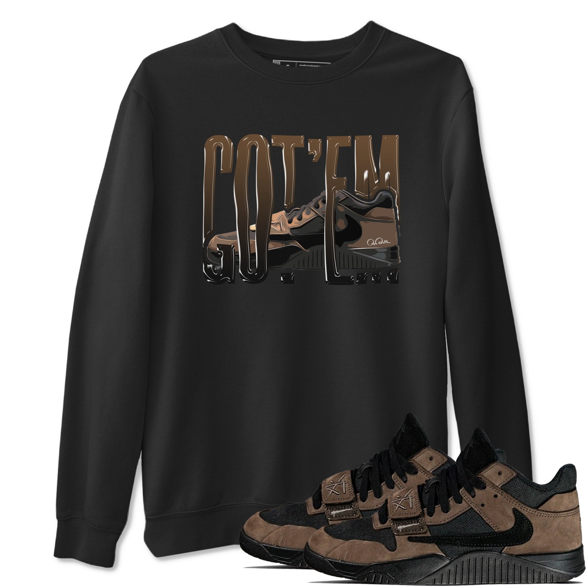 Jordan Jumpman Jack TR Travis Scott Dark Mocha shirts to match jordans Wiggling Gotem sneaker match tees Jordan Jumpman Jack Travis Scott Dark Mocha match shoes to clothes SNRT Sneaker Tees unisex cotton Black 1 shirts