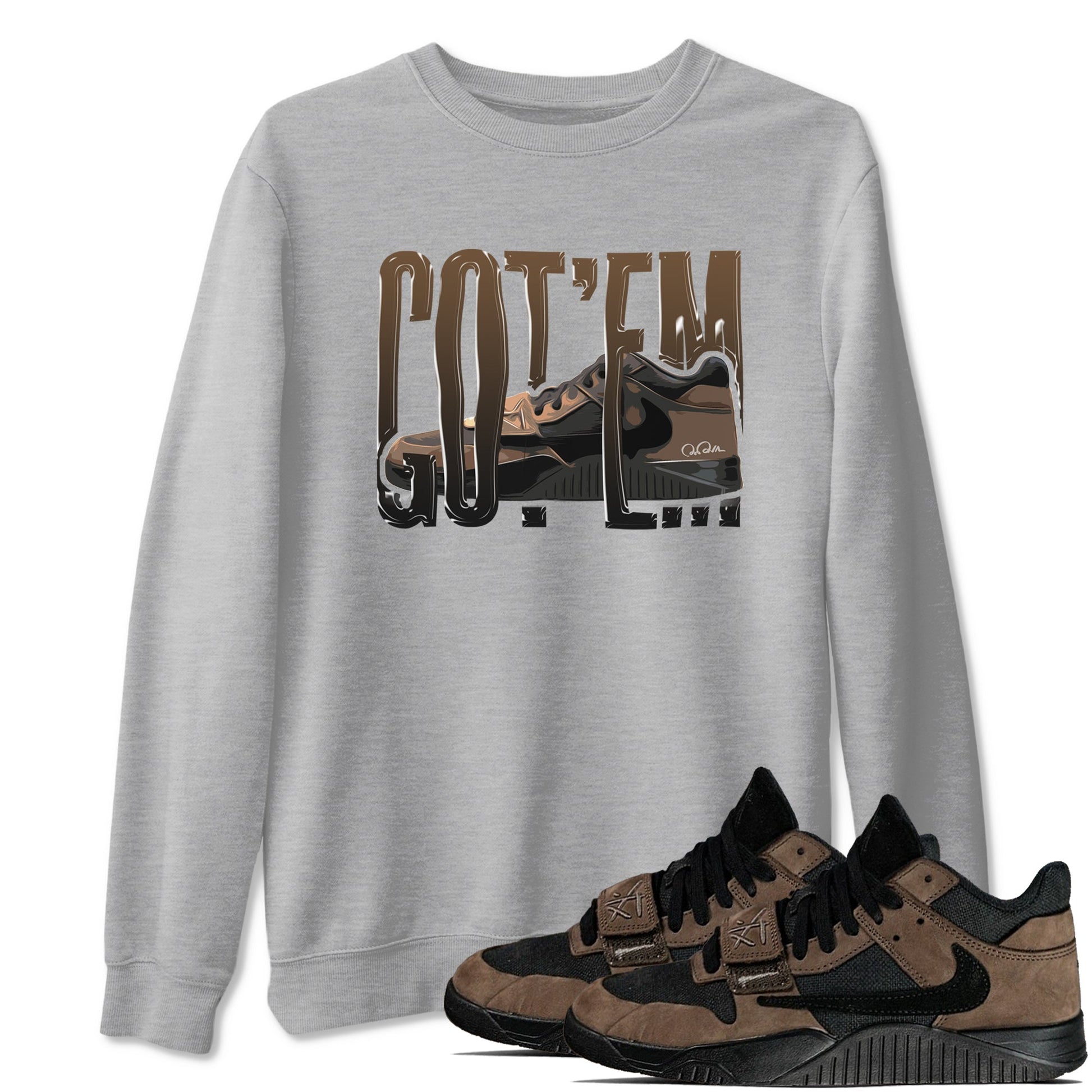 Jordan Jumpman Jack TR Travis Scott Dark Mocha shirts to match jordans Wiggling Gotem sneaker match tees Jordan Jumpman Jack Travis Scott Dark Mocha match shoes to clothes SNRT Sneaker Tees unisex cotton Heather Grey 1 shirts
