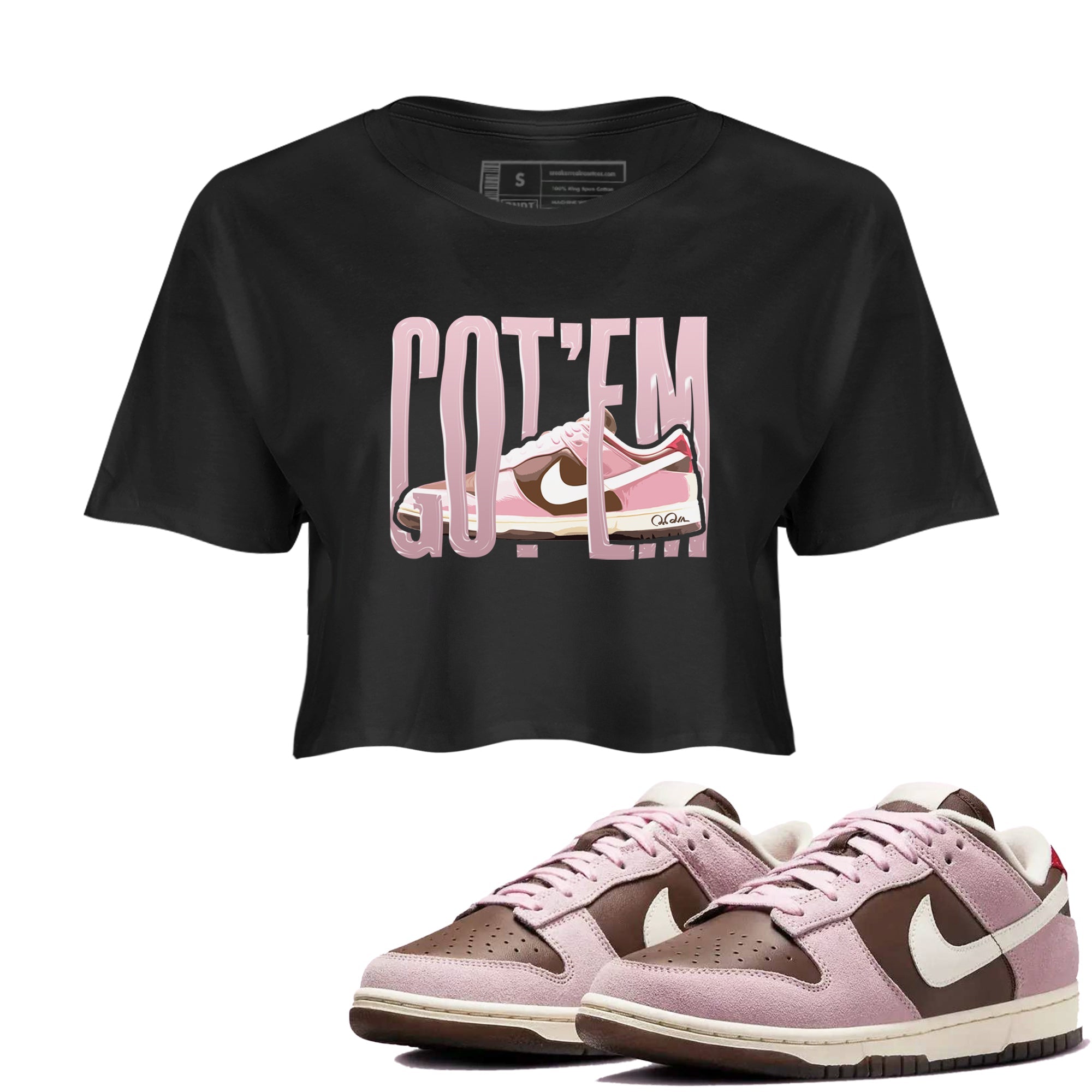 Dunk Cacao Wow And Pink Foam shirts to match jordans Wiggling Gotem sneaker match tees Dunk Cacao Wow And Pink Foam SNRT Sneaker Tees streetwear brand Black 1 crop tee