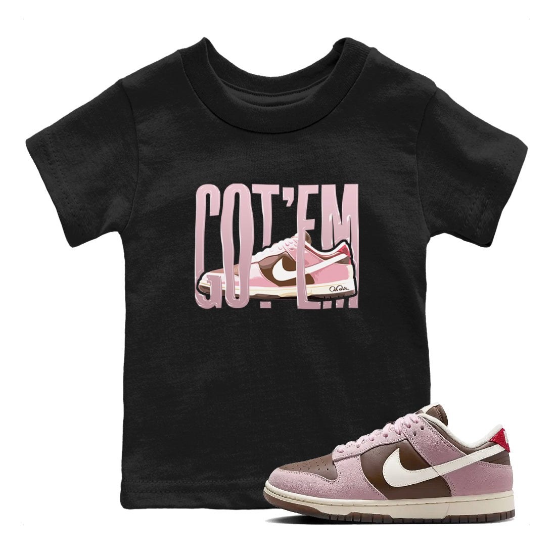 Dunk Cacao Wow And Pink Foam shirts to match jordans Wiggling Gotem sneaker match tees Dunk Cacao Wow And Pink Foam SNRT Sneaker Tees streetwear brand Baby and Youth Black 1 cotton tee
