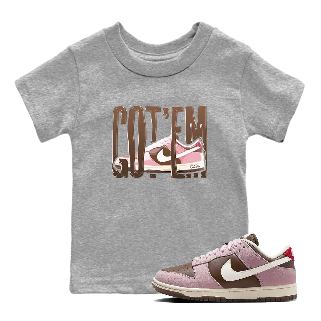 Dunk Cacao Wow And Pink Foam shirts to match jordans Wiggling Gotem sneaker match tees Dunk Cacao Wow And Pink Foam SNRT Sneaker Tees streetwear brand Baby and Youth Heather Grey 1 cotton tee
