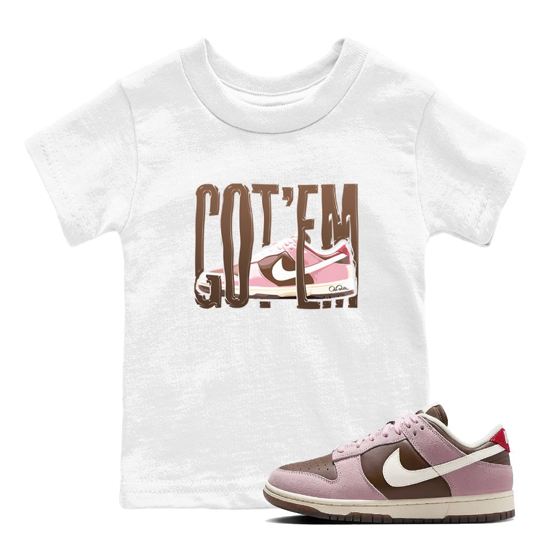 Dunk Cacao Wow And Pink Foam shirts to match jordans Wiggling Gotem sneaker match tees Dunk Cacao Wow And Pink Foam SNRT Sneaker Tees streetwear brand Baby and Youth White 1 cotton tee