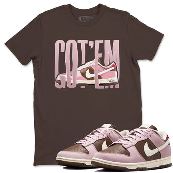 Dunk Cacao Wow And Pink Foam shirts to match jordans Wiggling Gotem sneaker match tees Dunk Cacao Wow And Pink Foam SNRT Sneaker Tees streetwear brand Dark Chocolate 1 unisex cotton tee