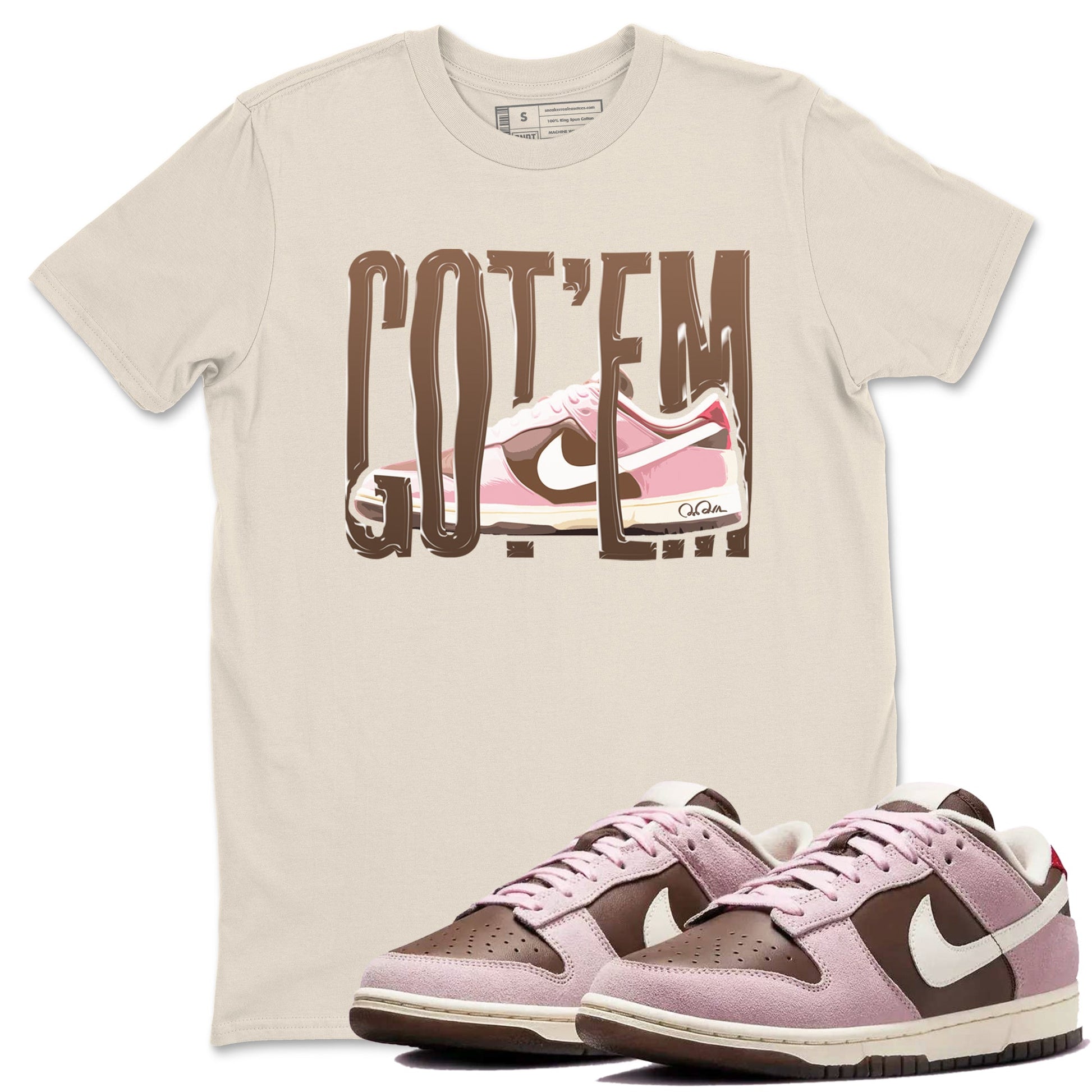 Dunk Cacao Wow And Pink Foam shirts to match jordans Wiggling Gotem sneaker match tees Dunk Cacao Wow And Pink Foam SNRT Sneaker Tees streetwear brand Natural 1 unisex cotton tee