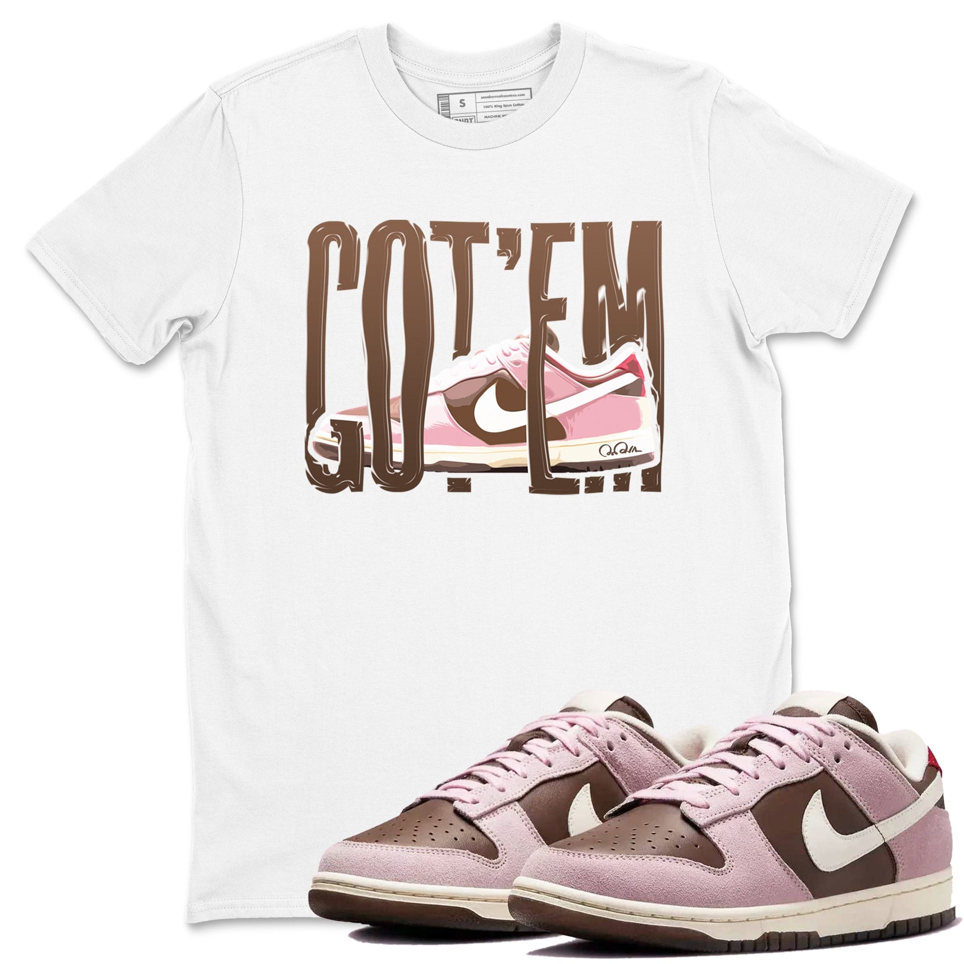 Dunk Cacao Wow And Pink Foam shirts to match jordans Wiggling Gotem sneaker match tees Dunk Cacao Wow And Pink Foam SNRT Sneaker Tees streetwear brand White 1 unisex cotton tee