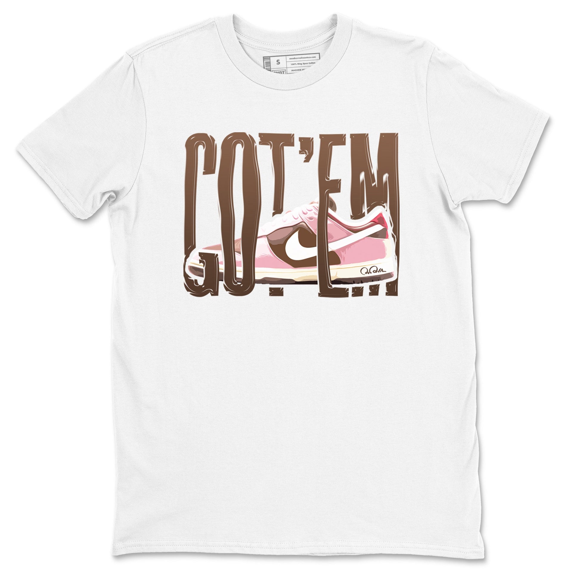 Dunk Cacao Wow And Pink Foam shirts to match jordans Wiggling Gotem sneaker match tees Dunk Cacao Wow And Pink Foam SNRT Sneaker Tees streetwear brand White 2 unisex cotton tee