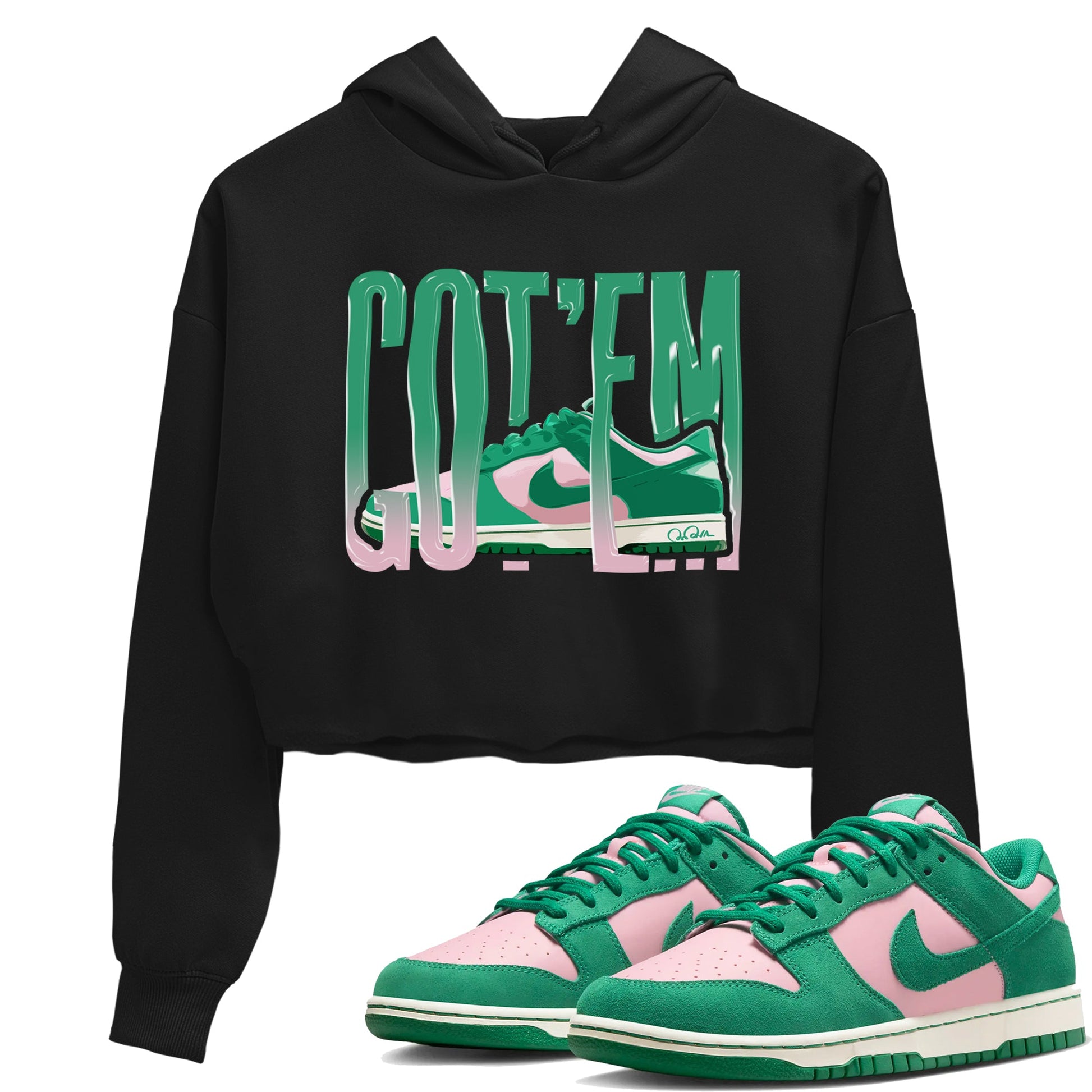 Dunk Low Medium Soft Pink Malachite shirt to match jordans Wiggling Gotem sneaker tees Dunk Medium Soft Pink Malachite SNRT Sneaker Release Tees Black 1 crop length shirt