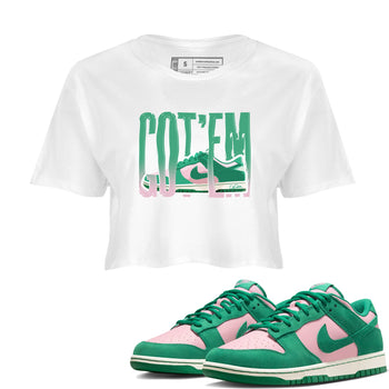 Dunk Low Medium Soft Pink Malachite shirt to match jordans Wiggling Gotem sneaker tees Dunk Medium Soft Pink Malachite SNRT Sneaker Release Tees White 1 crop length shirt