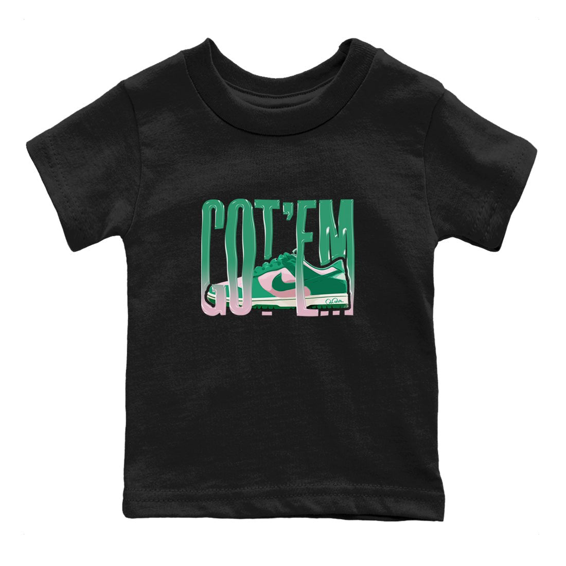 Dunk Low Medium Soft Pink Malachite shirt to match jordans Wiggling Gotem sneaker tees Dunk Medium Soft Pink Malachite SNRT sneaker release tees baby toddler Black 2 cotton Shirt