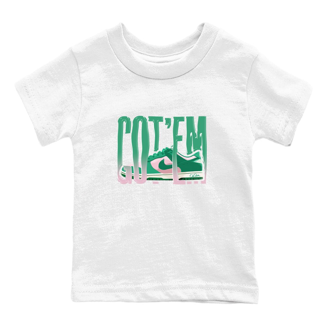 Dunk Low Medium Soft Pink Malachite shirt to match jordans Wiggling Gotem sneaker tees Dunk Medium Soft Pink Malachite SNRT sneaker release tees baby toddler White 2 cotton Shirt
