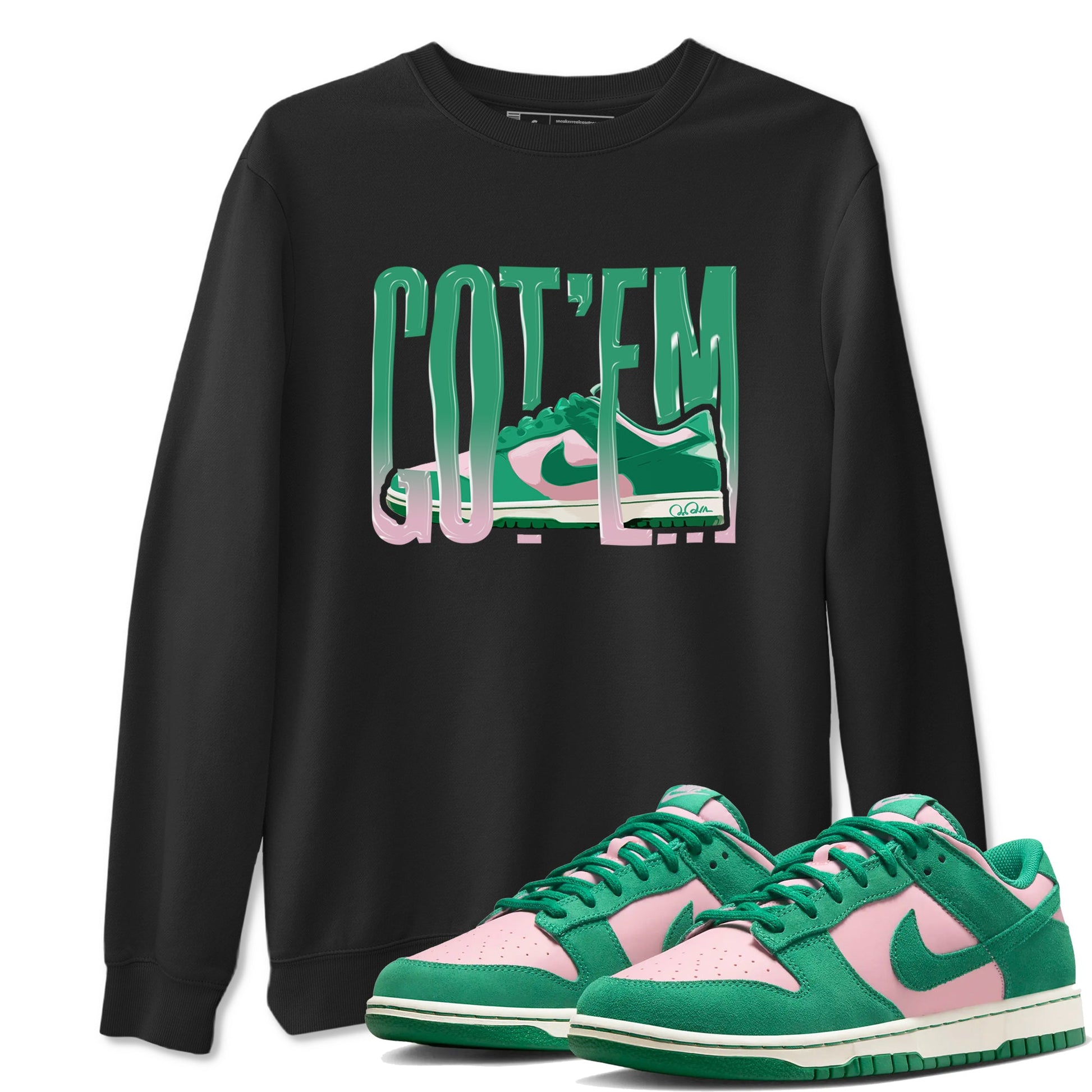Dunk Low Medium Soft Pink Malachite shirt to match jordans Wiggling Gotem sneaker tees Dunk Medium Soft Pink Malachite SNRT Sneaker Release Tees unisex cotton Black 1 crew neck shirt