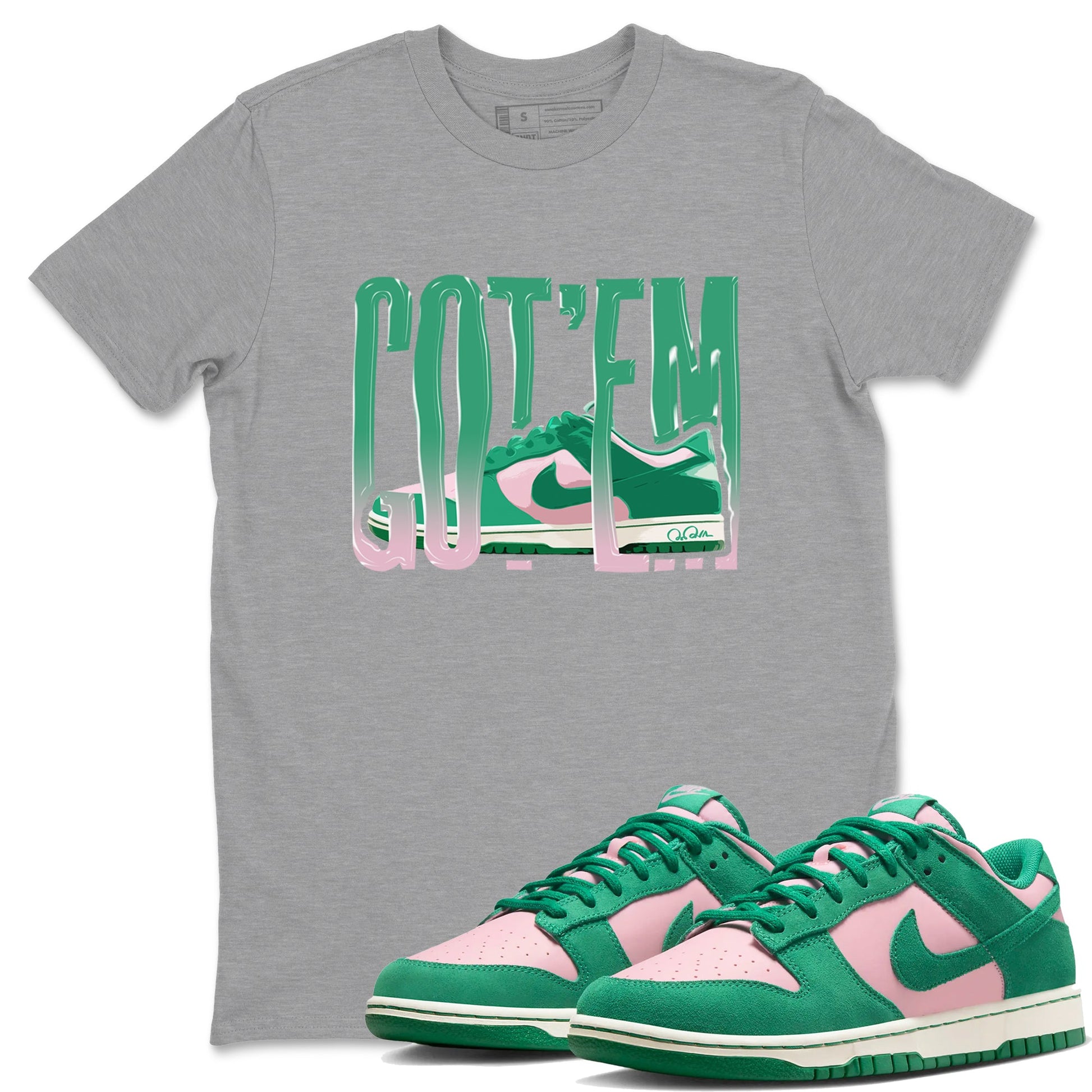 Dunk Low Medium Soft Pink Malachite shirt to match jordans Wiggling Gotem sneaker tees Dunk Medium Soft Pink Malachite SNRT Sneaker Release Tees unisex cotton Heather Grey 1 crew neck shirt
