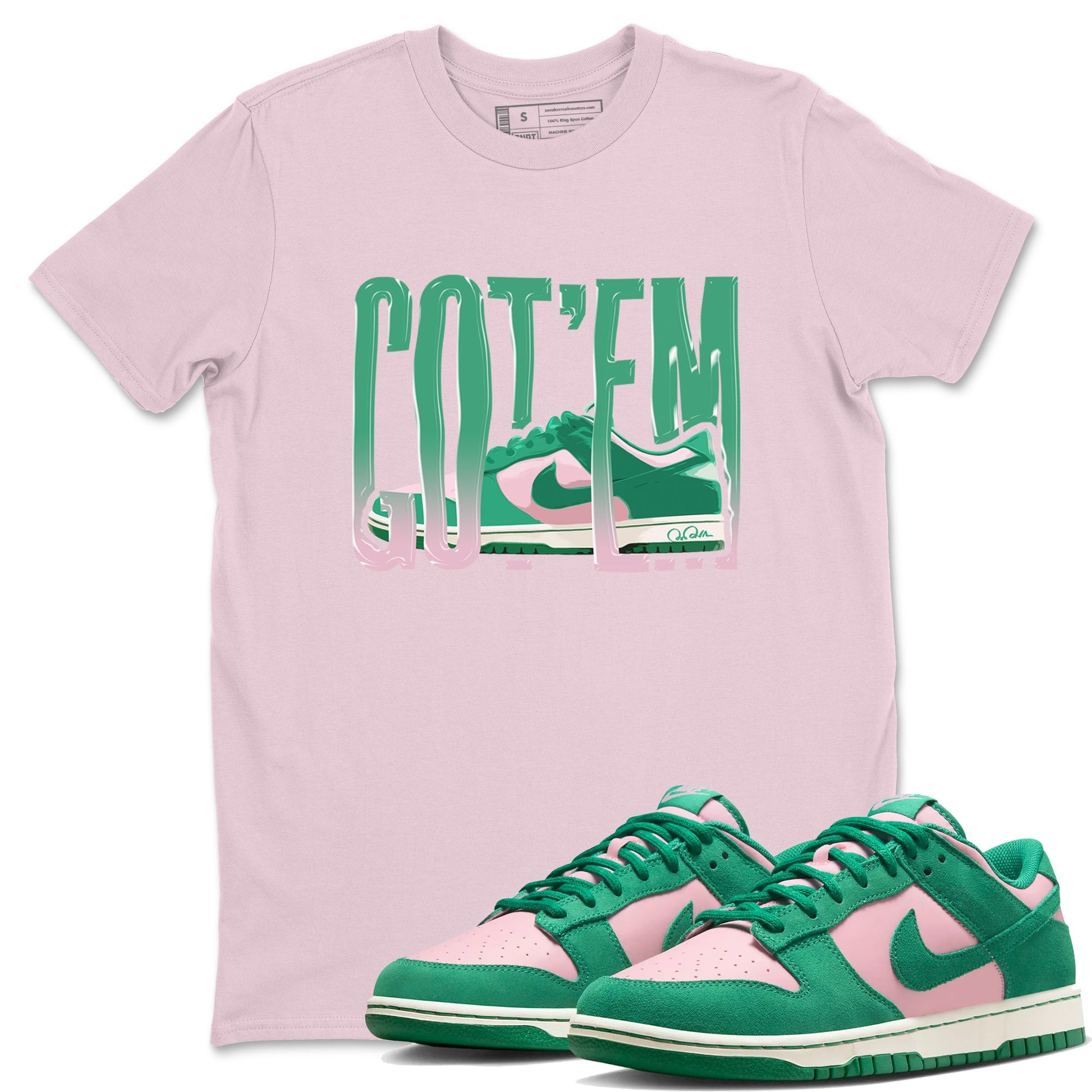 Dunk Low Medium Soft Pink Malachite shirt to match jordans Wiggling Gotem sneaker tees Dunk Medium Soft Pink Malachite SNRT Sneaker Release Tees unisex cotton Pink 1 crew neck shirt