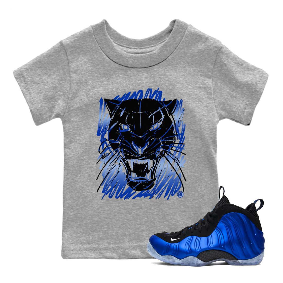 Foams One Royal shirts to match jordans Wild Cat Doodle sneaker match tees Air Foamposite One Royal match shoes to clothes SNRT Sneaker Tees Youth Baby Heather Grey 1 tee