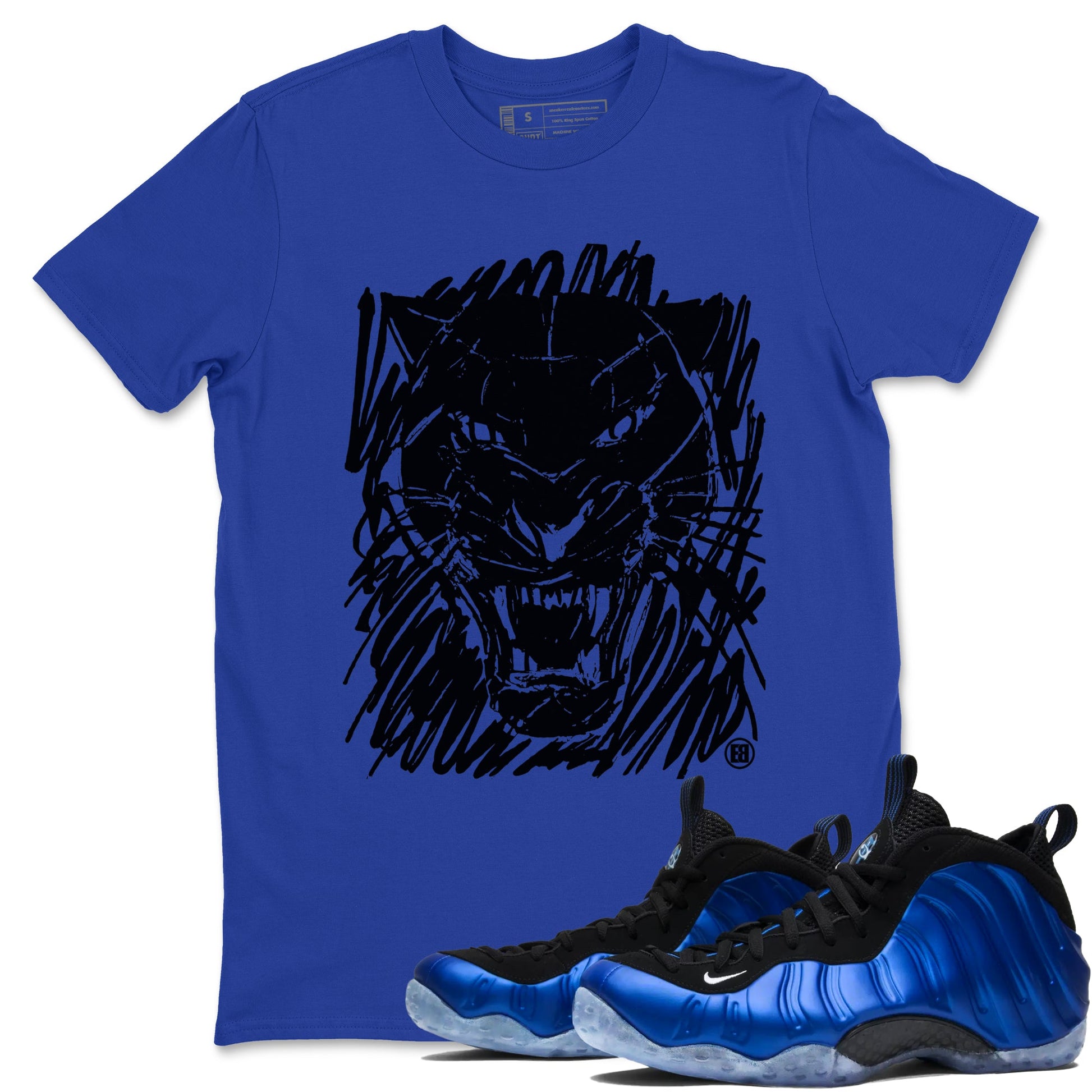 Foams One Royal shirts to match jordans Wild Cat Doodle sneaker match tees Air Foamposite One Royal match shoes to clothes SNRT Sneaker Tees unisex cotton Royal Blue 1 shirts