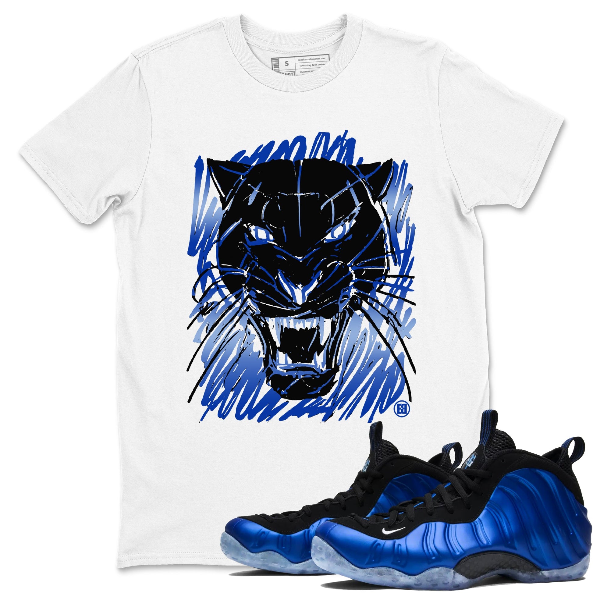 Foams One Royal shirts to match jordans Wild Cat Doodle sneaker match tees Air Foamposite One Royal match shoes to clothes SNRT Sneaker Tees unisex cotton White 1 shirts