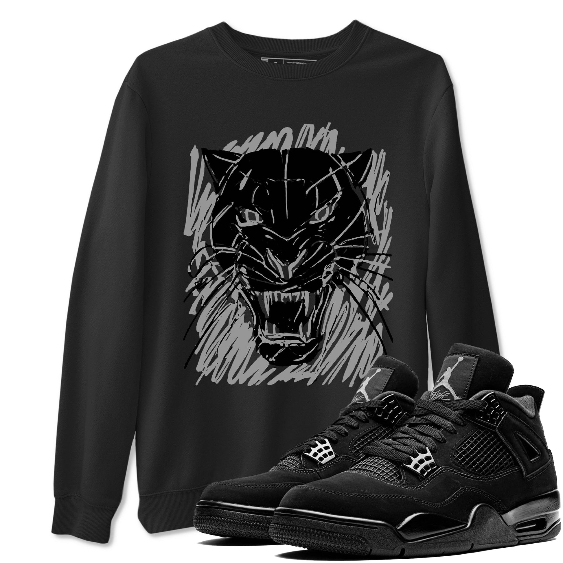4s Black Cat shirts to match jordans Wild Cat Doodle sneaker match tees Air Jordan 4 Retro Black Cat match shoes to clothes SNRT Sneaker Tees unisex cotton Black 1 shirts