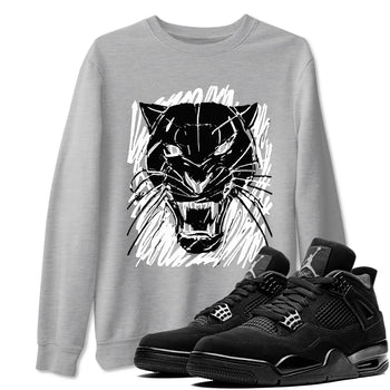4s Black Cat shirts to match jordans Wild Cat Doodle sneaker match tees Air Jordan 4 Retro Black Cat match shoes to clothes SNRT Sneaker Tees unisex cotton Heather Grey 1 shirts