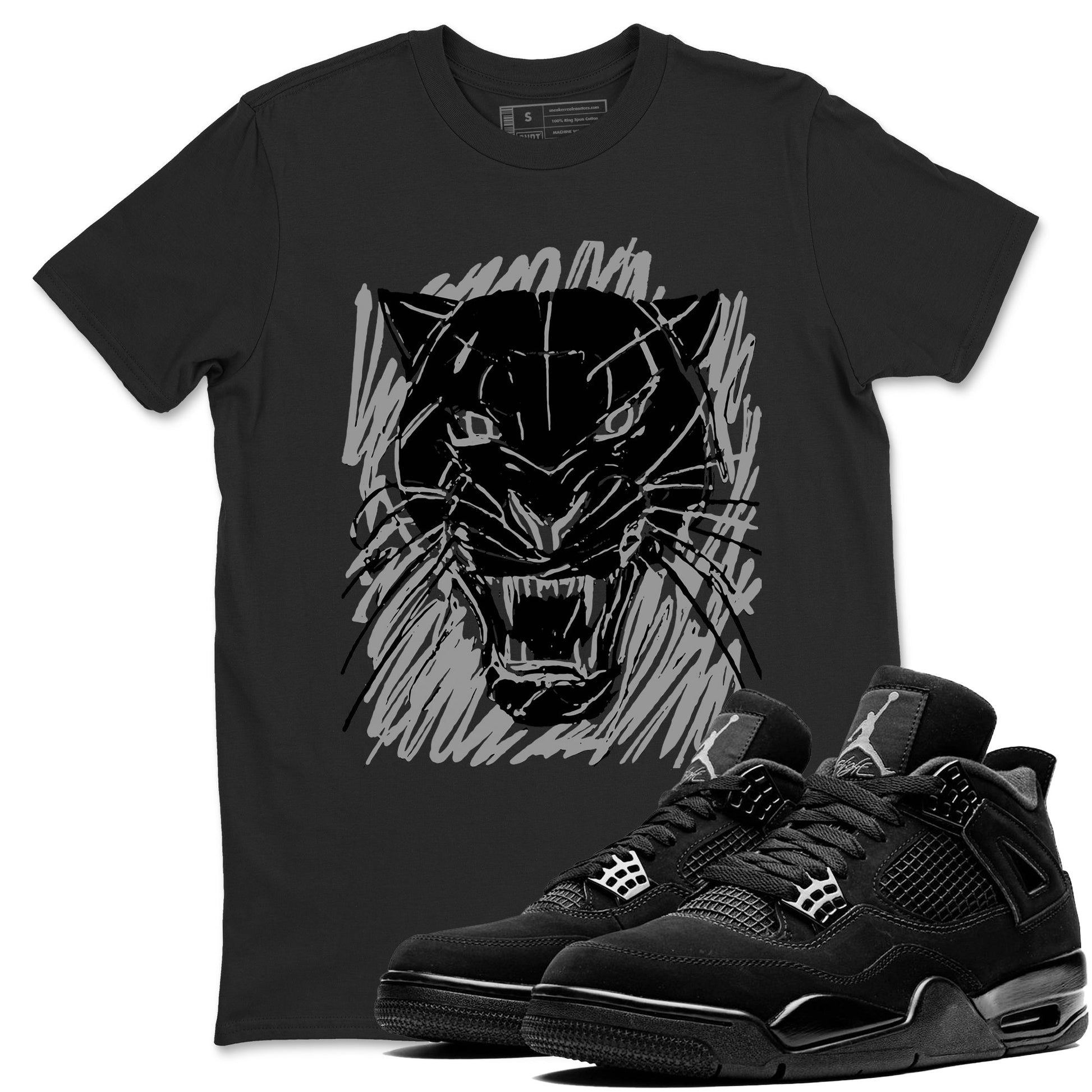 4s Black Cat shirts to match jordans Wild Cat Doodle sneaker match tees Air Jordan 4 Retro Black Cat match shoes to clothes SNRT Sneaker Tees unisex cotton Black 1 shirts