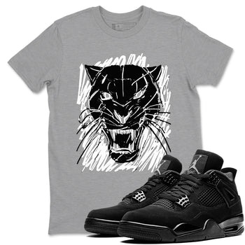 4s Black Cat shirts to match jordans Wild Cat Doodle sneaker match tees Air Jordan 4 Retro Black Cat match shoes to clothes SNRT Sneaker Tees unisex cotton Heather Grey 1 shirts