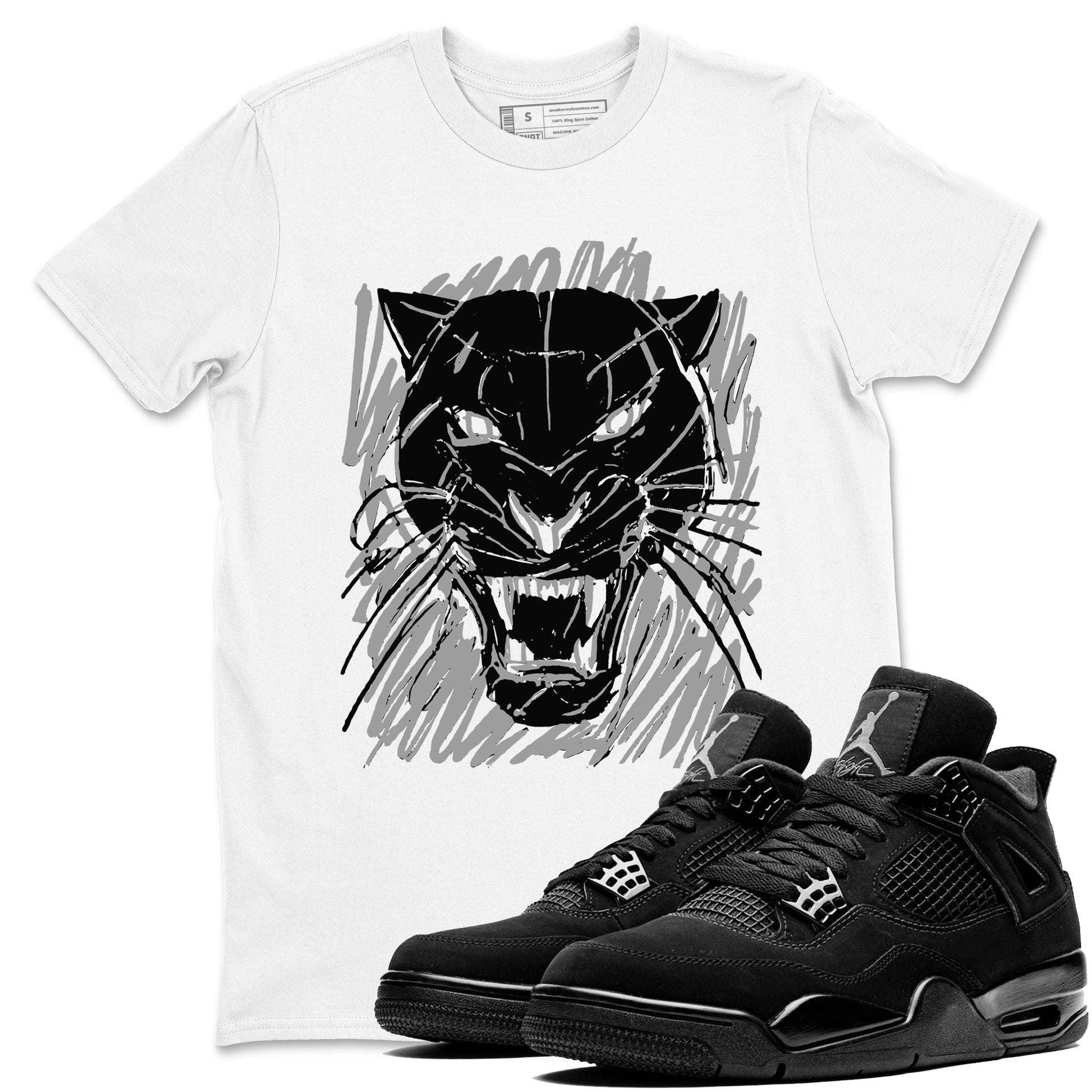 4s Black Cat shirts to match jordans Wild Cat Doodle sneaker match tees Air Jordan 4 Retro Black Cat match shoes to clothes SNRT Sneaker Tees unisex cotton White 1 shirts