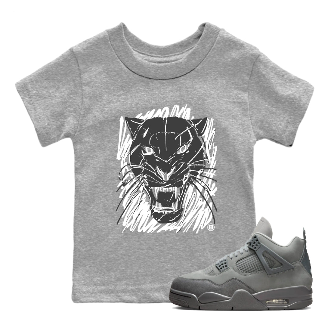 4s Wet Cement shirts to match jordans Wild Cat Doodle sneaker match tees Air Jordan 4 Retro Wet Cement match shoes to clothes SNRT Sneaker Tees Youth Baby Heather Grey 1 tee