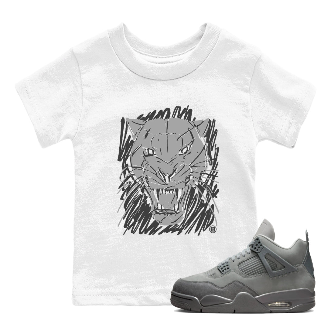 4s Wet Cement shirts to match jordans Wild Cat Doodle sneaker match tees Air Jordan 4 Retro Wet Cement match shoes to clothes SNRT Sneaker Tees Youth Baby White 1 tee