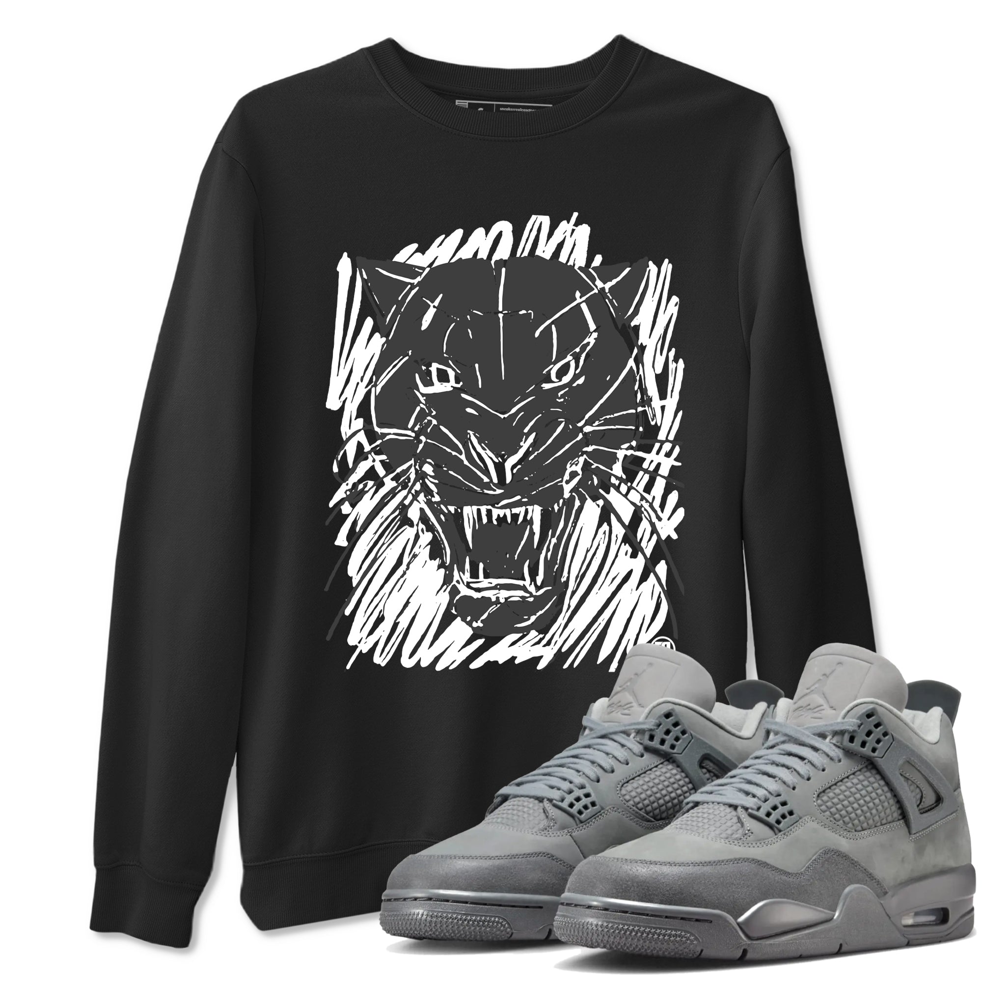 4s Wet Cement shirts to match jordans Wild Cat Doodle sneaker match tees Air Jordan 4 Retro Wet Cement match shoes to clothes SNRT Sneaker Tees unisex cotton Black 1 shirts