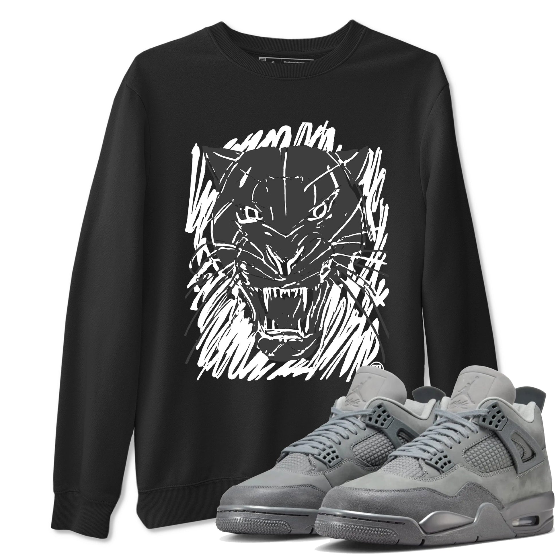 4s Wet Cement shirts to match jordans Wild Cat Doodle sneaker match tees Air Jordan 4 Retro Wet Cement match shoes to clothes SNRT Sneaker Tees unisex cotton Black 1 shirts
