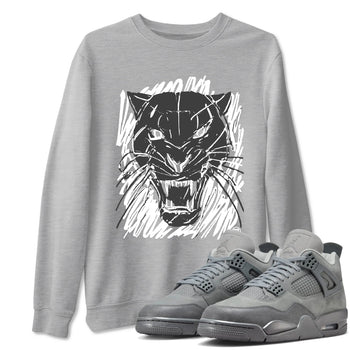 4s Wet Cement shirts to match jordans Wild Cat Doodle sneaker match tees Air Jordan 4 Retro Wet Cement match shoes to clothes SNRT Sneaker Tees unisex cotton Heather Grey 1 shirts