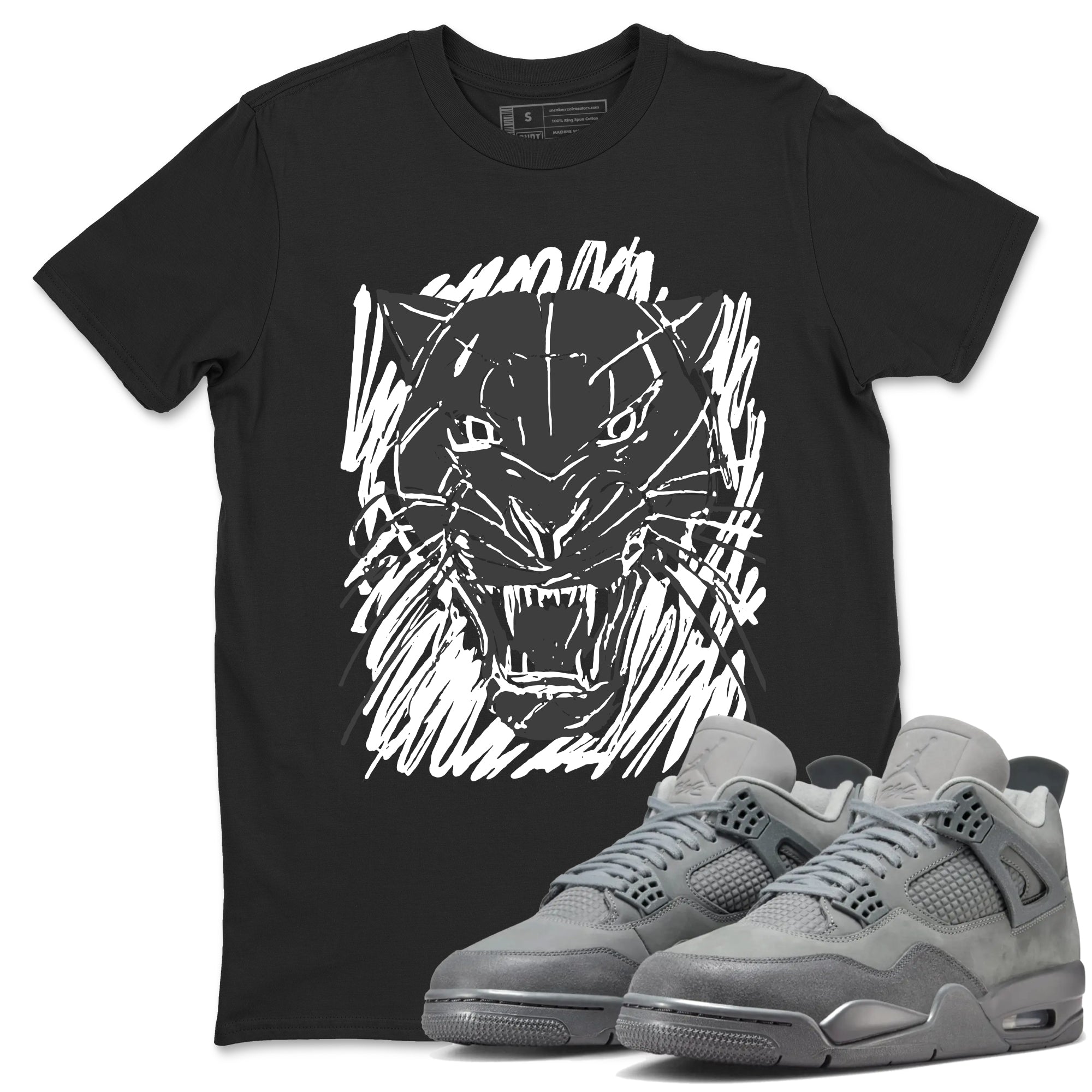 4s Wet Cement shirts to match jordans Wild Cat Doodle sneaker match tees Air Jordan 4 Retro Wet Cement match shoes to clothes SNRT Sneaker Tees unisex cotton Black 1 shirts
