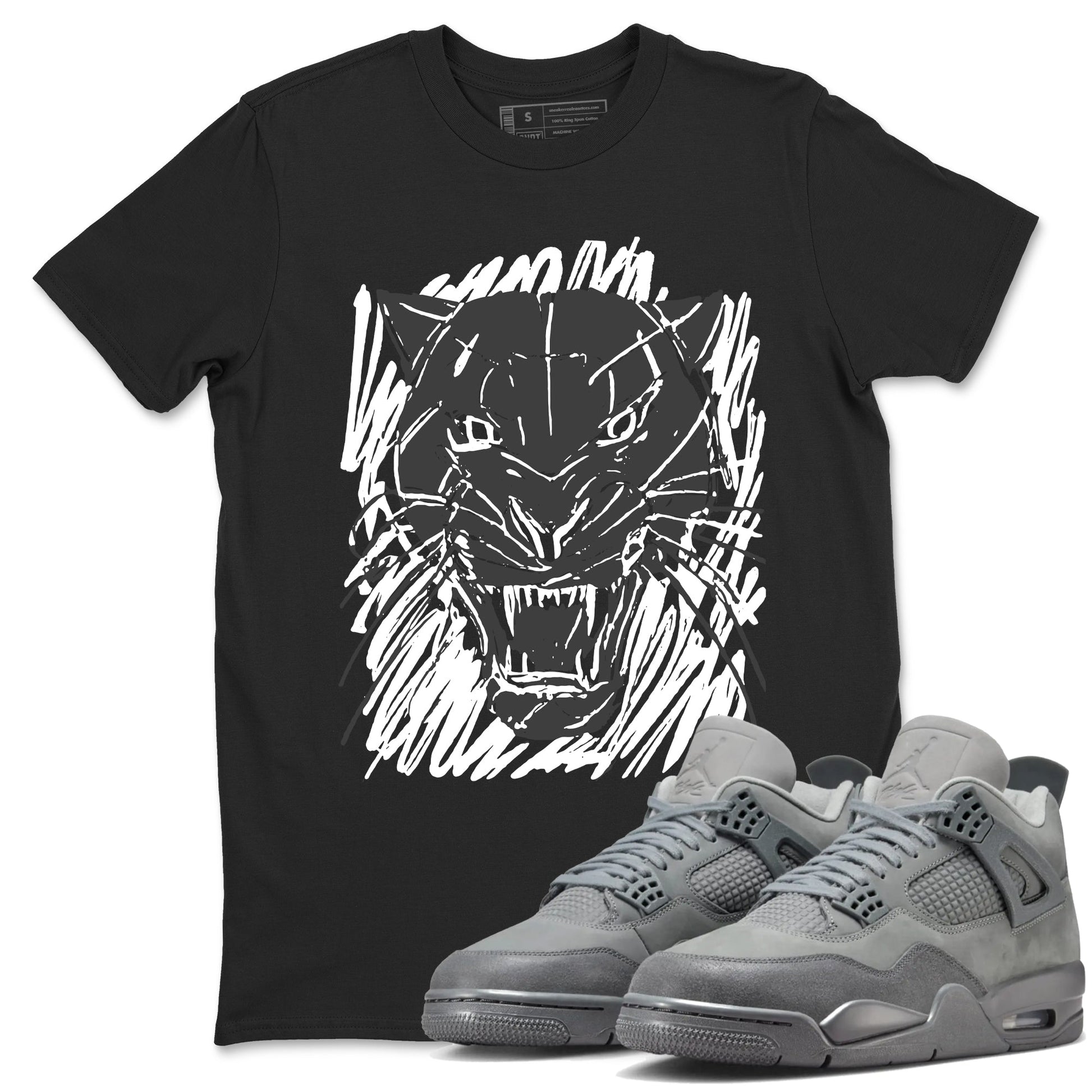 4s Wet Cement shirts to match jordans Wild Cat Doodle sneaker match tees Air Jordan 4 Retro Wet Cement match shoes to clothes SNRT Sneaker Tees unisex cotton Black 1 shirts