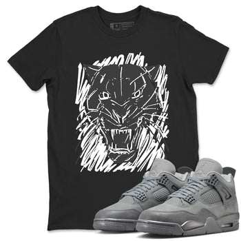 4s Wet Cement shirts to match jordans Wild Cat Doodle sneaker match tees Air Jordan 4 Retro Wet Cement match shoes to clothes SNRT Sneaker Tees unisex cotton Black 1 shirts