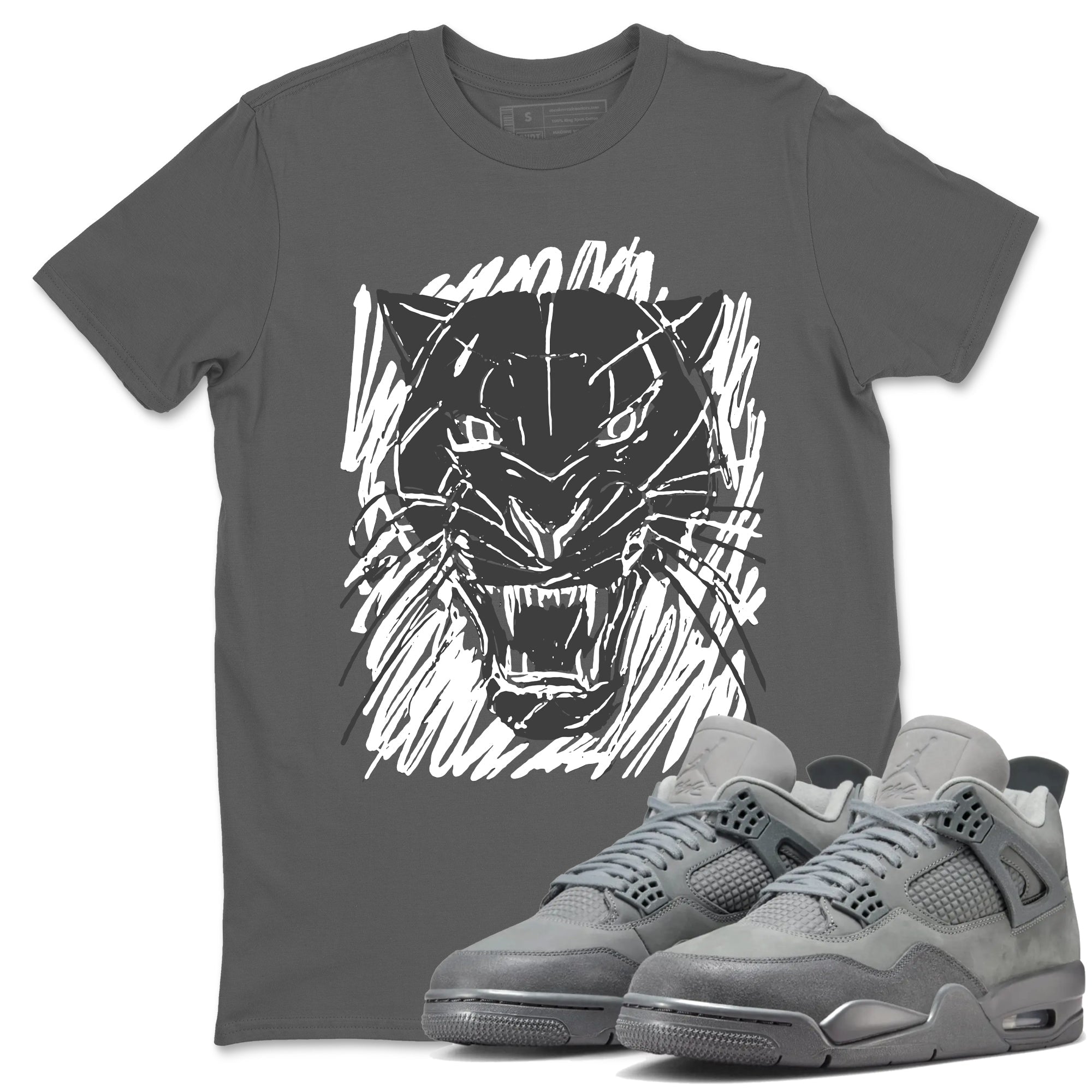 4s Wet Cement shirts to match jordans Wild Cat Doodle sneaker match tees Air Jordan 4 Retro Wet Cement match shoes to clothes SNRT Sneaker Tees unisex cotton Cool Grey 1 shirts