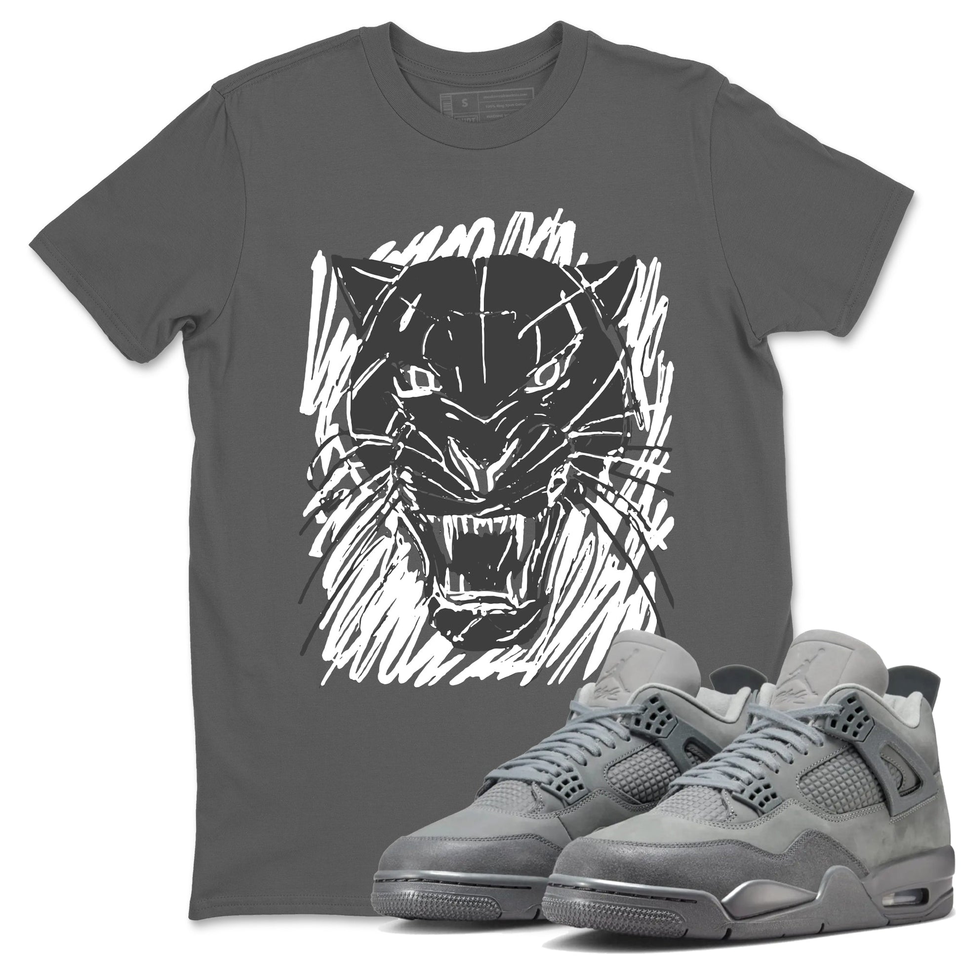 4s Wet Cement shirts to match jordans Wild Cat Doodle sneaker match tees Air Jordan 4 Retro Wet Cement match shoes to clothes SNRT Sneaker Tees unisex cotton Cool Grey 1 shirts