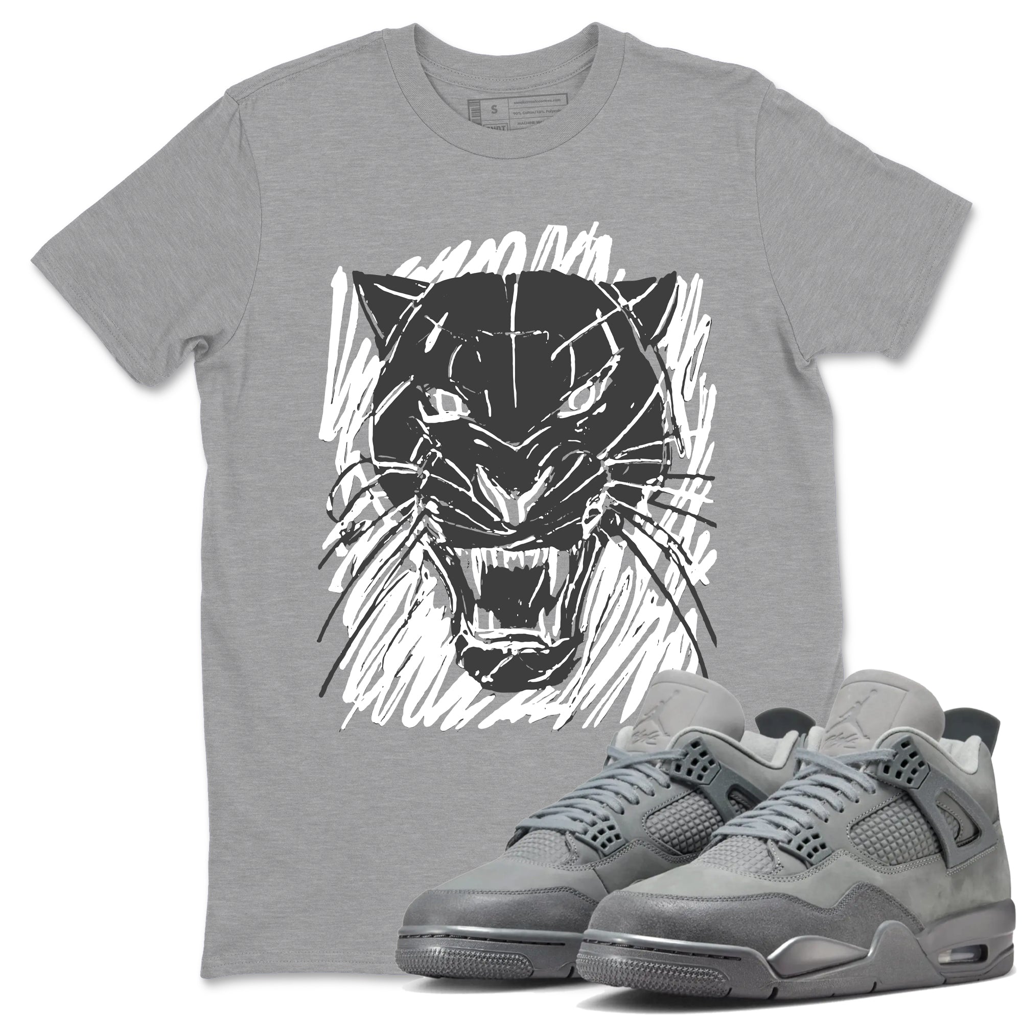 4s Wet Cement shirts to match jordans Wild Cat Doodle sneaker match tees Air Jordan 4 Retro Wet Cement match shoes to clothes SNRT Sneaker Tees unisex cotton Heather Grey 1 shirts