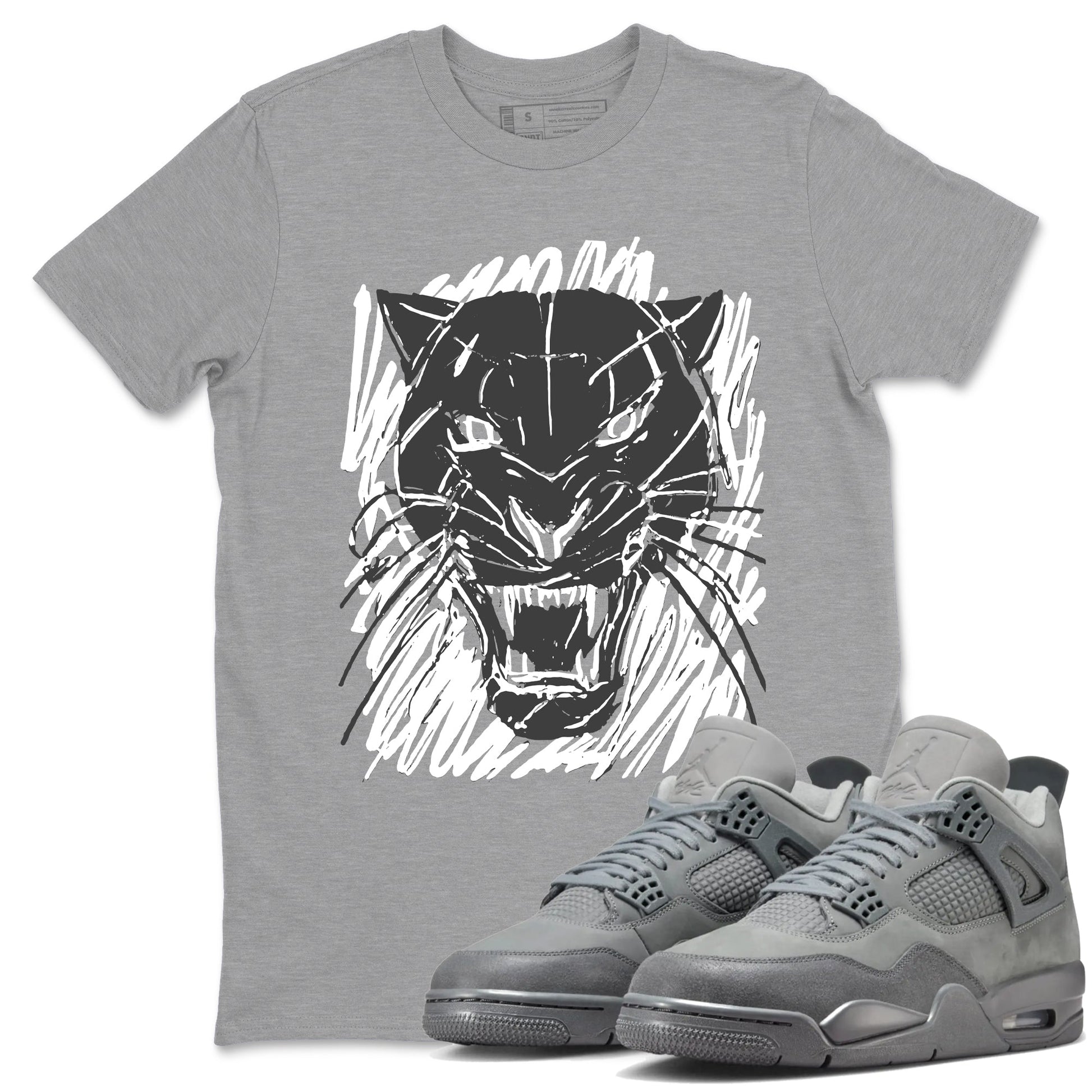 4s Wet Cement shirts to match jordans Wild Cat Doodle sneaker match tees Air Jordan 4 Retro Wet Cement match shoes to clothes SNRT Sneaker Tees unisex cotton Heather Grey 1 shirts