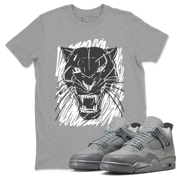 4s Wet Cement shirts to match jordans Wild Cat Doodle sneaker match tees Air Jordan 4 Retro Wet Cement match shoes to clothes SNRT Sneaker Tees unisex cotton Heather Grey 1 shirts